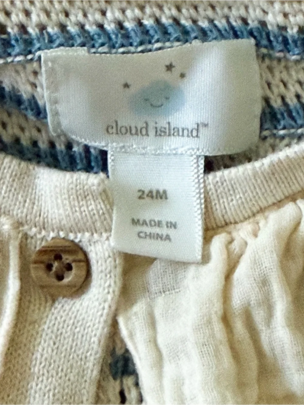 Cream and Blue Striped Ruffle Collar Knit Cardigan + Bloomers Matching Set 24M